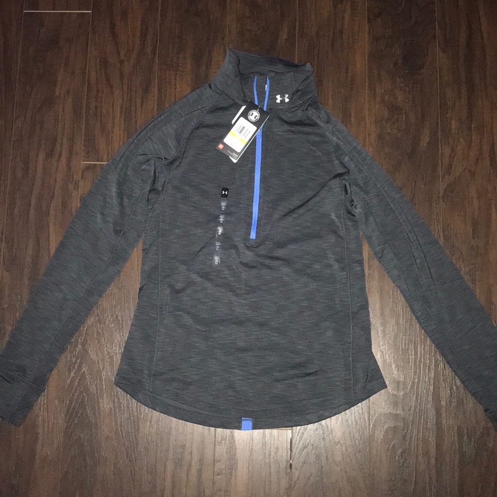 Grey and blue fitted Under Armour women’s 3/4 zip